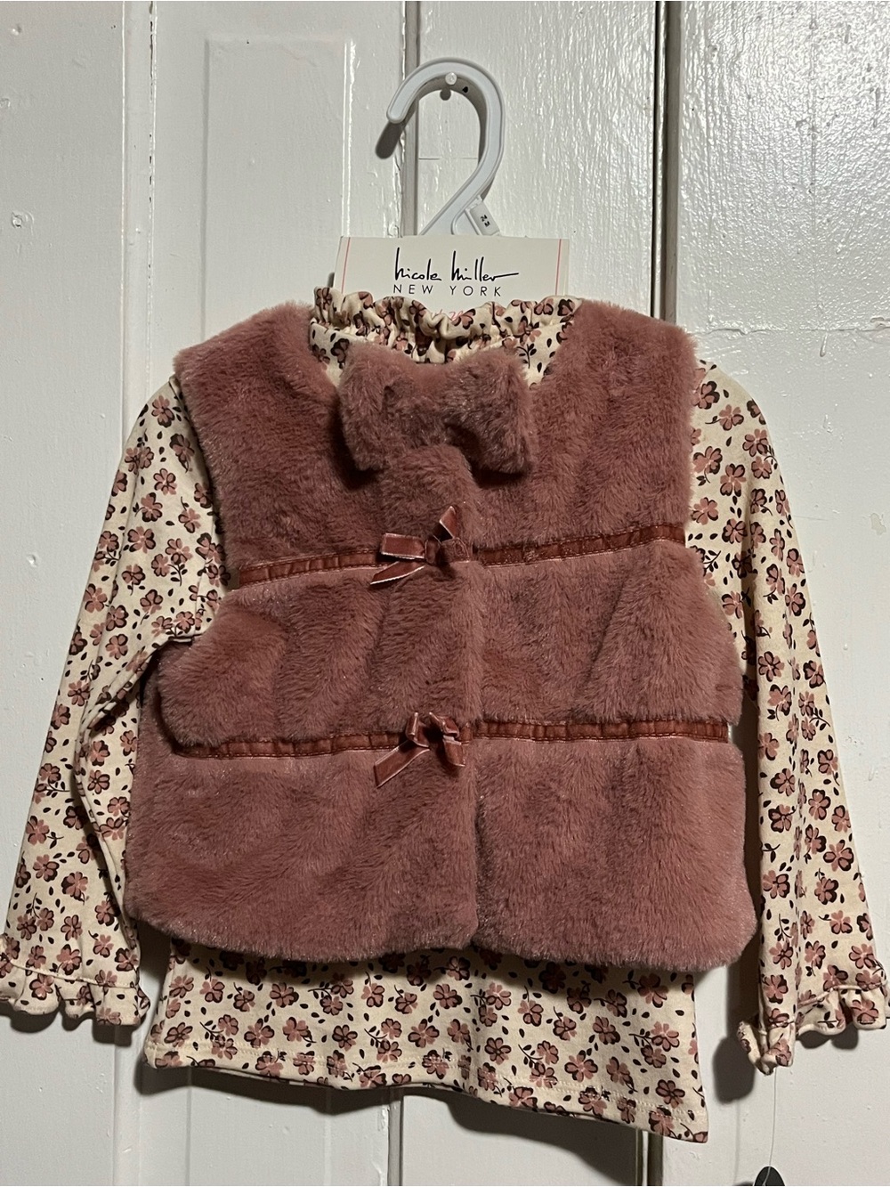 Nicole Miller Girls' Mauve Faux Fur Vest with Bow Accents